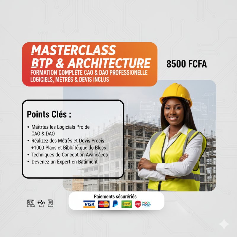 🏗 Formation BTP & Architecture : CAO & DAO + Logiciels + Métrés & Devis + 1000 Plans + Biblio